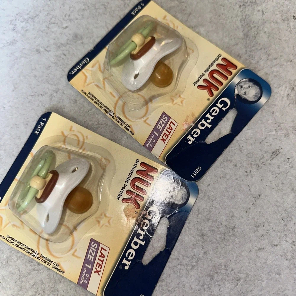 2 Gerber NUK Orthodontic Latex Pacifiers Size 1 White Green Newborn